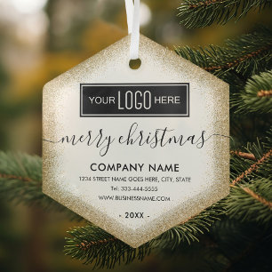 Firmen-Weihnachtsschmuck – Gold Glitter-Logo Ornament Aus Glas