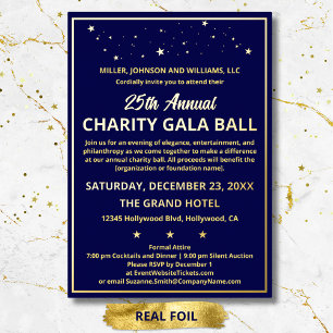 Firmen-Wohltätigkeits-Gala-Ball Elegant Blau Maßge Folieneinladung