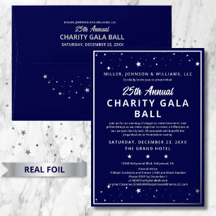 Firmen-Wohltätigkeits-Gala-Ball Elegant Blau Silbe Folieneinladung