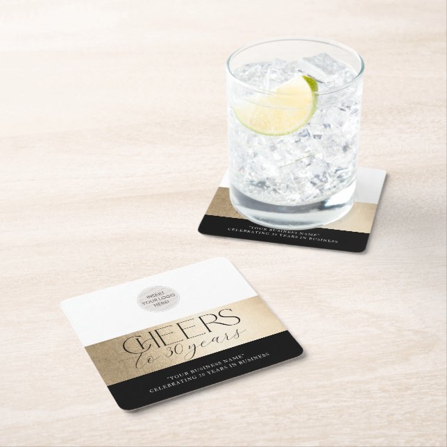 FIRMENANNIVERSARY - elegantes Business-Gold Rechteckiger Pappuntersetzer (Vor Ort)