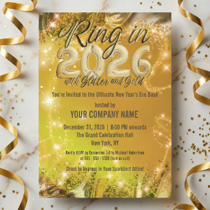 Firmenevent Silvesterparty 2026 Gold Glitter Einladung