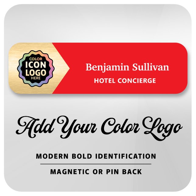 Firmenfarbe Logo Rot Gold Mitarbeiter-ID Namensschild (Von Creator hochgeladen)