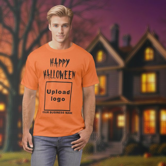 FirmenHalloween-Gruß auf Orange Color T-Shirt (Halloween greeting, business name and logo on orange color t-shirt)