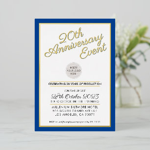 FIRMENJUBILÄUMSPARTY modernes Logo blau gold Folieneinladung