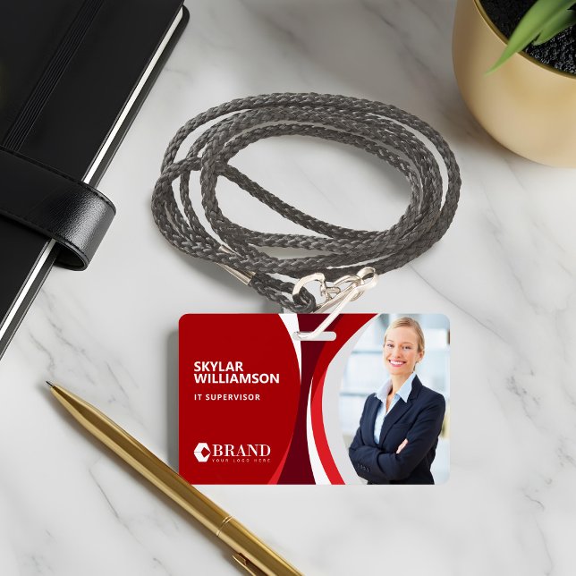 Firmenkennung und Logo: Farbiges rotes Blumendesig Ausweis (Company ID & Logo Colorful Red Flowing Design Badge)