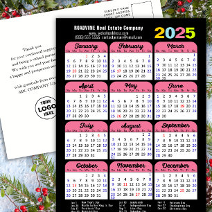 Firmenlogo 2025 Kalender Schwarz Rosa Minimalistis Feiertagspostkarte
