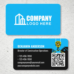 Firmenlogo Bauunternehmer QR-Code Blau Professione Visitenkarte