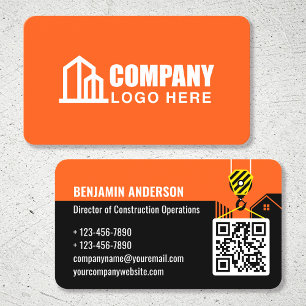 Firmenlogo Bauunternehmer QR-Code Orange Benutzerd Visitenkarte