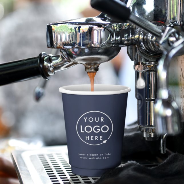 Firmenlogo | Blue Business Pappbecher (A sleek navy blue branded business 8oz paper cup with optional lid, perfect for cafes and events)
