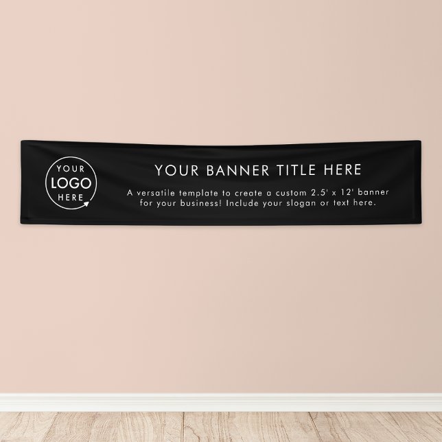 Firmenlogo | Business Modern Black 12 Banner (Sleek black company branded vinyl banner signage for small business promotion & marketing.)