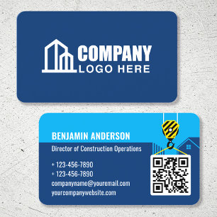 Firmenlogo Contractor QR Code Navy Professional Visitenkarte