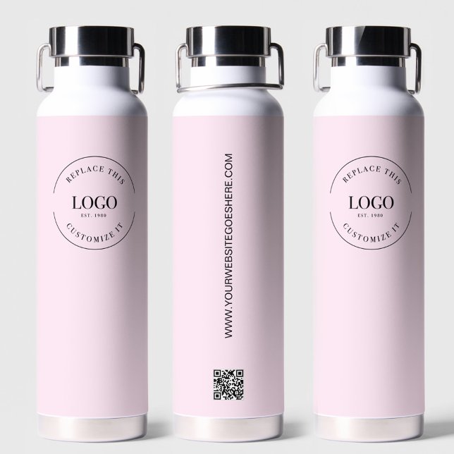 Firmenlogo Custom QR Code Website Pink Trinkflasche (Business logo, website and QR code on pink water bottles)
