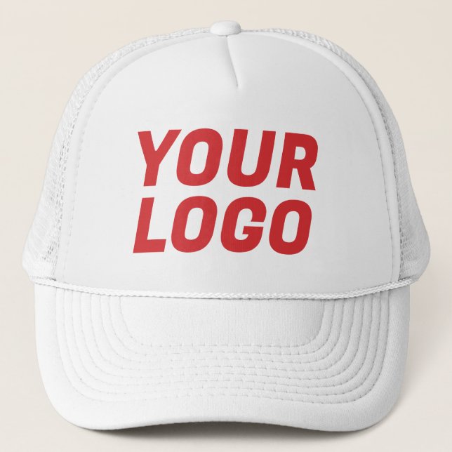 Firmenlogo CUSTOM Weiß & Rot Truckerkappe (Vorderseite)
