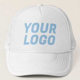 Firmenlogo CUSTOM Weiß und hellblau Truckerkappe