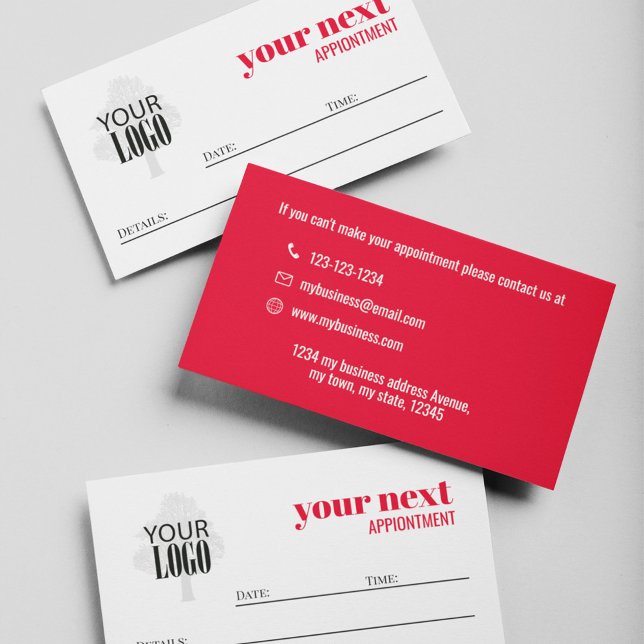 Firmenlogo Einfaches Minimalistisches Rot Terminkarte (Red and white add your logo appointment cards)