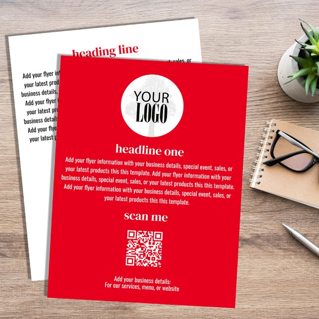 Firmenlogo Einfaches Minimalistisches Rotes Flyer (Red and white business flyers add your logo. )