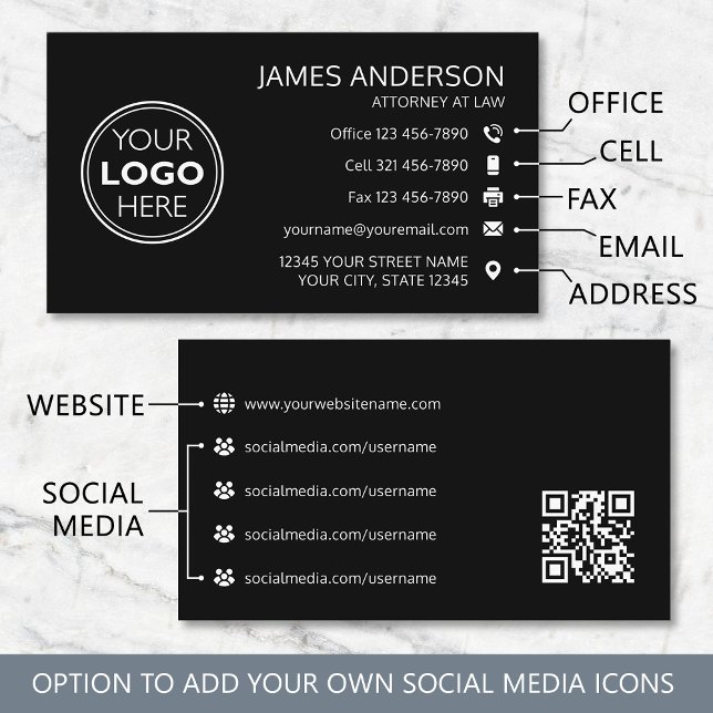 Firmenlogo Fax QR-Code Professional Schwarz Visitenkarte (Von Creator hochgeladen)