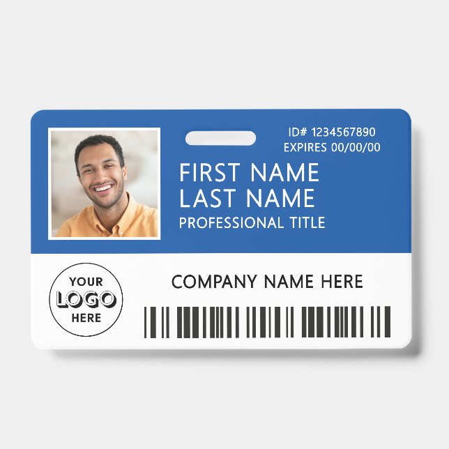 Firmenlogo Foto-ID-Barcode Blau Name Ausweis (Vorderseite)