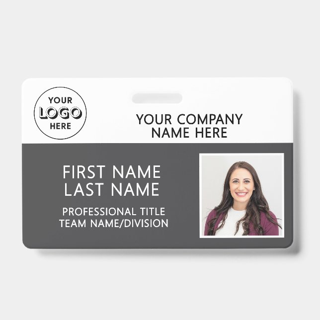 Firmenlogo Foto ID Barcode Grau Name Ausweis (Vorderseite)