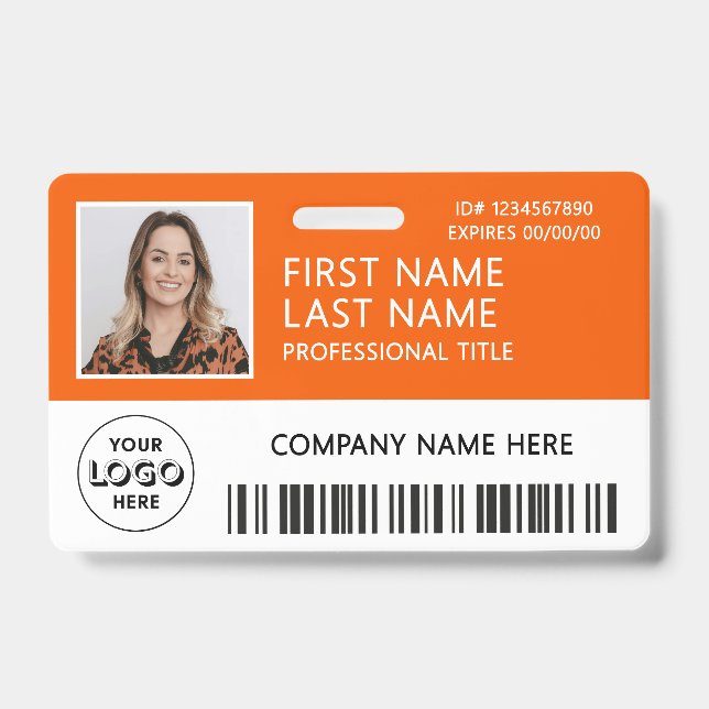 Firmenlogo Foto ID Barcode Orange Name Ausweis (Vorderseite)