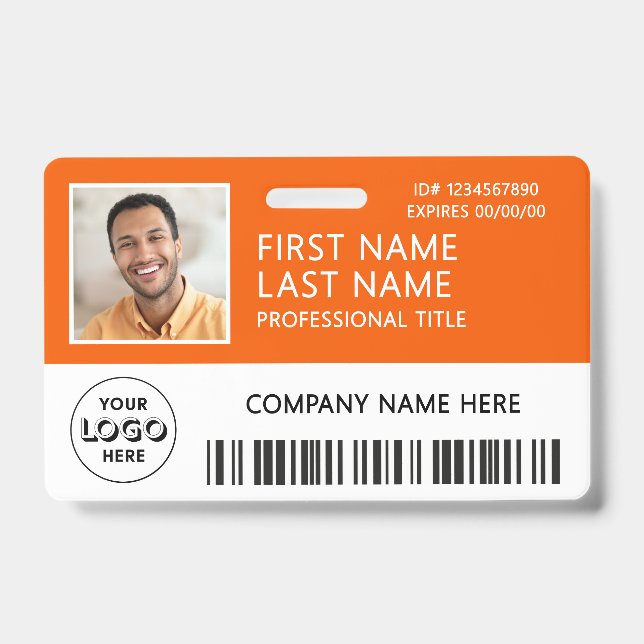 Firmenlogo-Foto-ID-Barcode Orange Name Ausweis (Vorderseite)