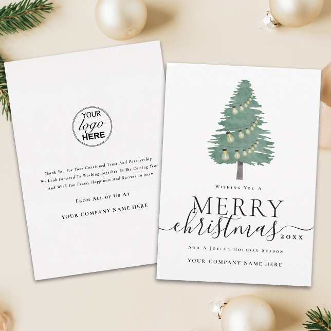Firmenlogo Frohe Weihnachten Baum & Lichter (Modern corporate logo merry Christmas tree & lights elegant script business holiday card)