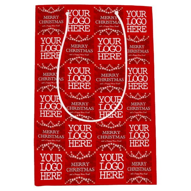 Firmenlogo frohe Weihnachten und viel Glück im neu Mittlere Geschenktüte (Vorderseite)