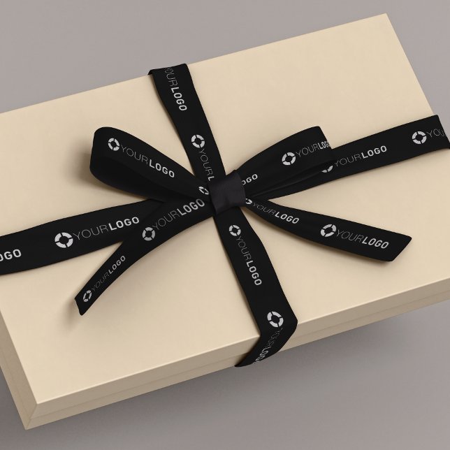 Firmenlogo für kundenspezifische Geschenke schwarz Satinband (Custom company logo branded business gifts black satin ribbon)