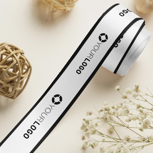 Firmenlogo für kundenspezifische Geschenke weiß Satinband (Custom company logo branded business gifts white satin ribbon)