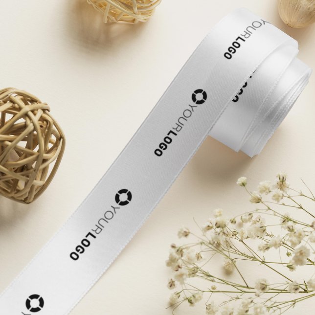 Firmenlogo für kundenspezifische Geschenke - weiß Satinband (Custom company logo branded business gifts white s satin ribbon)