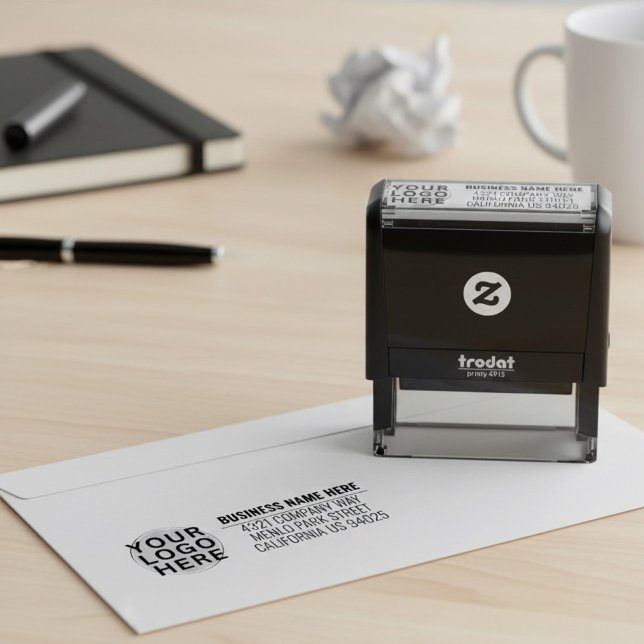 Firmenlogo, Geschäftliche Rücksendeadresse Permastempel (personalized business mailing stamp, corporate postal return stamper)