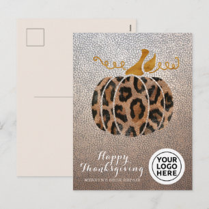 Firmenlogo Glückwunsch Erntedankfest Leopard Pumpk Feiertagspostkarte