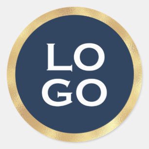 Firmenlogo & Goldrahmen auf Navy Blau Runder Aufkleber