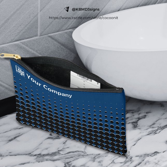 Firmenlogo Halbtonmuster Blau Schwarz-weiß Zubehörtasche (Company Logo Half Tone Pattern Blue Black White Accessory Pouch)