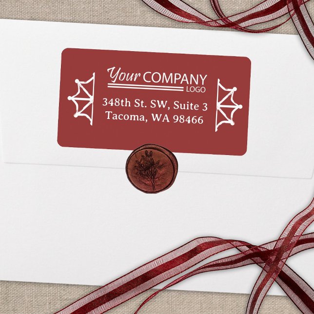 Firmenlogo, Holiday Burgund Rücksendeadresse Adressaufkleber (bright red, white snowflake address labels with white business logo for company Christmas cards)