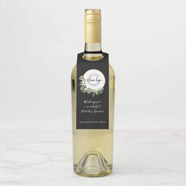 Firmenlogo Holiday Message Modern Wreath Flaschenanhänger (Auf Flasche)