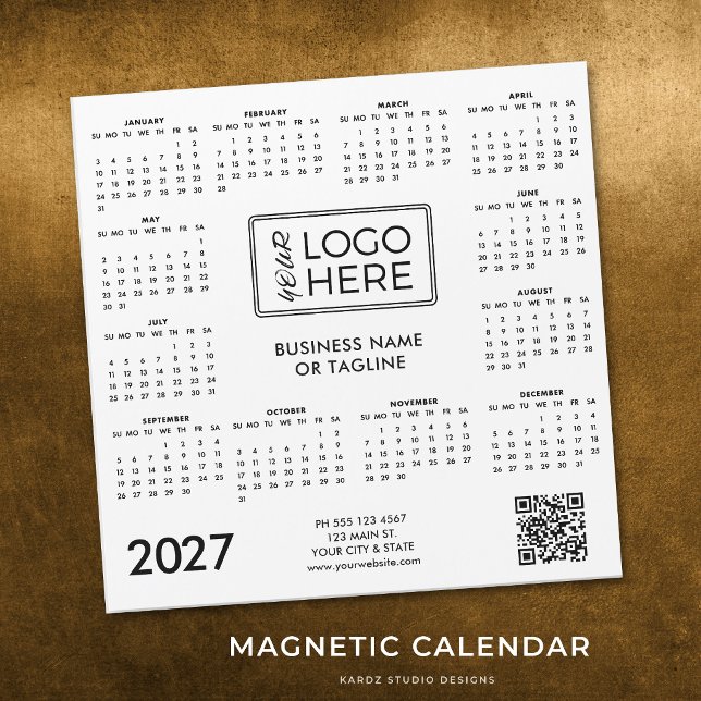 Firmenlogo Magnetkalender 2027 Magnetkarte (Customize calendar with your logo, QR code, custom text, and contact information.)