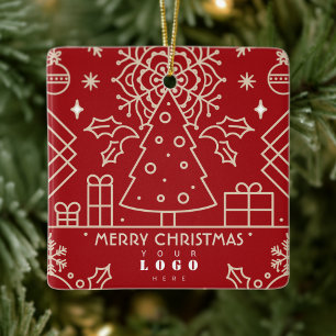 Firmenlogo Merry Christmas Rot Gold Kunst Keramikornament