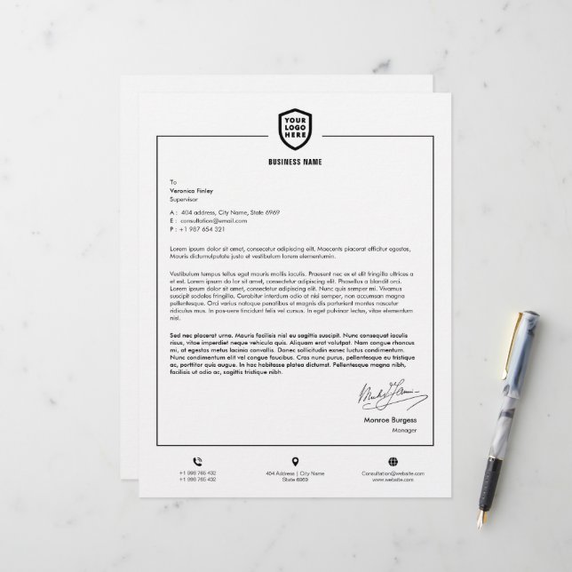 Firmenlogo | Minimalistische einfache saure Letter Briefbogen (Vorderseite/Rückseite Beispiel)