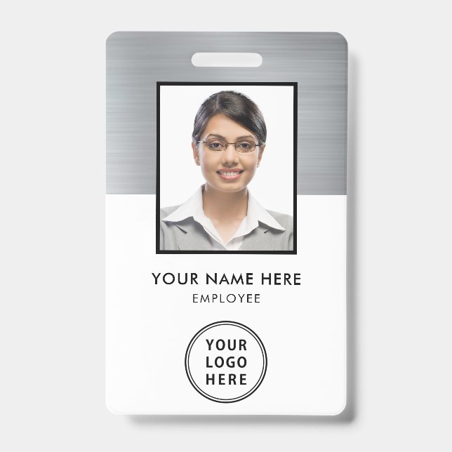 Firmenlogo Mitarbeiter Foto-ID Silber Ausweis (Vorderseite)
