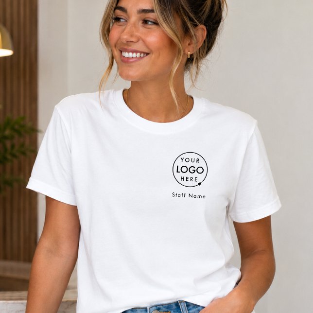Firmenlogo Mitarbeiter Name Unternehmen Markenbeze T-Shirt (Minimalist company branded t-shirts for your team apparel employee uniforms with staff name tag.)