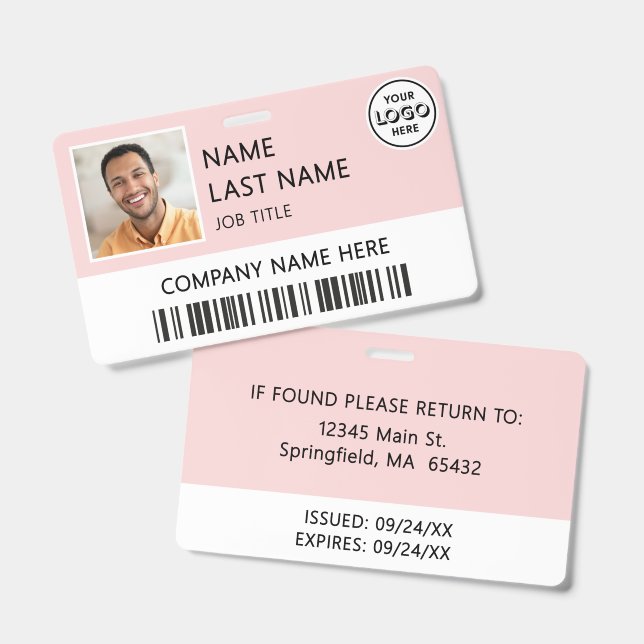 Firmenlogo Mitarbeiterfoto Blush Pink ID Ausweis (Vorder- & Rückseite)