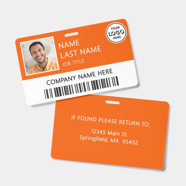 Firmenlogo Mitarbeiterfoto Orange ID Ausweis (Vorder- & Rückseite)