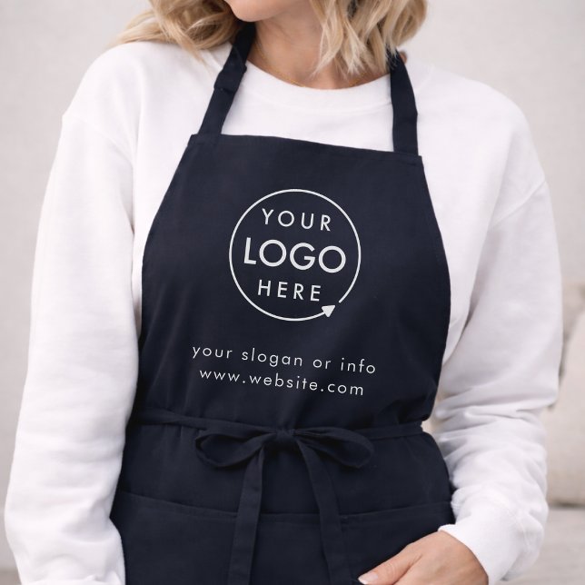 Firmenlogo | Modern Minimalistisch Navy Blue Schürze (Navy blue company branded aprons for your store or salon team apparel employee brand uniform.)