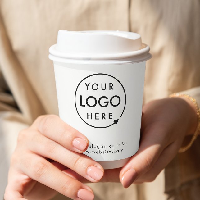 Firmenlogo Modern Minimalistisch sauber, einfach w Pappbecher (A sleek white branded business 8oz paper cup with optional lid, perfect for cafes and events)