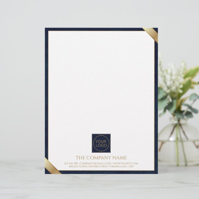 Firmenlogo Modern Navy Leder Letterhead Briefbogen (Stehend Vorderseite)