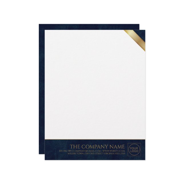 Firmenlogo Modern Navy Leder Letterhead Briefbogen (Vorderseite/Rückseite Beispiel)