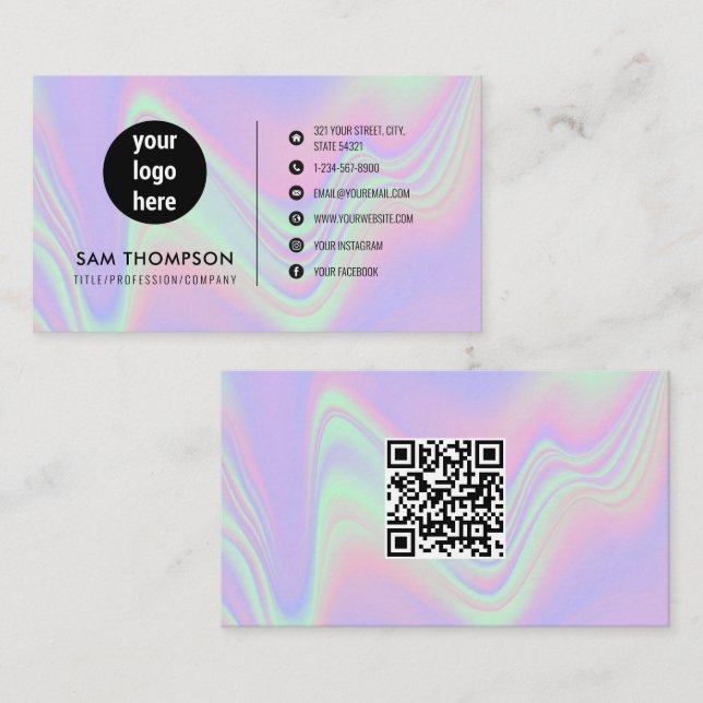 Firmenlogo Modern QR-Code holografisch Visitenkarte (Vorne/Hinten)