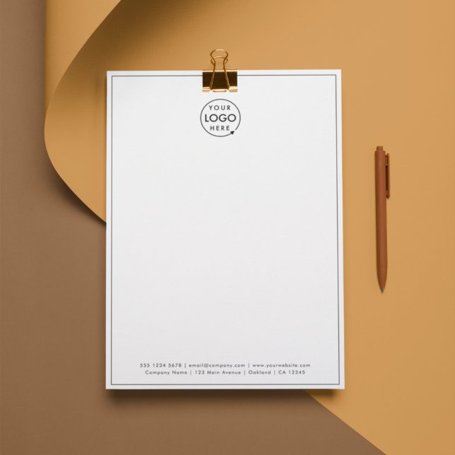 Firmenlogo | Moderne Minimalistische, einfache Gre Briefbogen (Modern thin border white business letterhead by Guava - clean, sleek, and professional.)