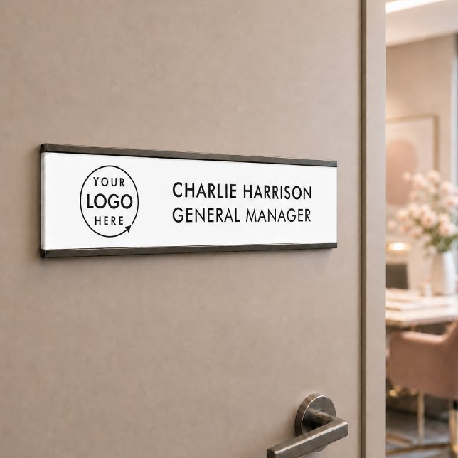 Firmenlogo | Moderne Mitarbeiter Türschild (Custom company branded nameplate door or desk signs for small business employee & office signage.)